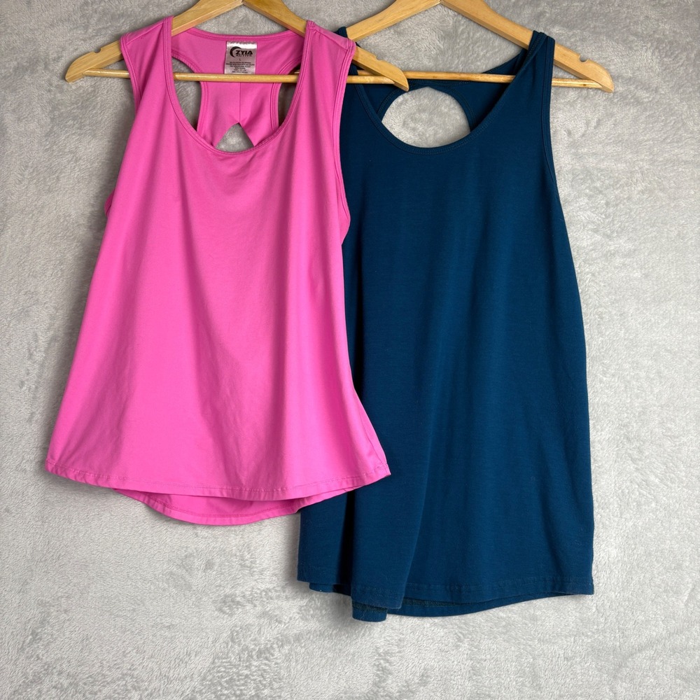 Zyia Active‎ Womens Racerback Tank Top Bundle Pink Teal Blue Keyhole Back Size L